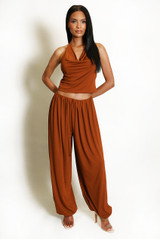 Cowl Halter Top and Bubble Hem Trousers Set