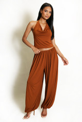 Cowl Halter Top and Bubble Hem Trousers Set