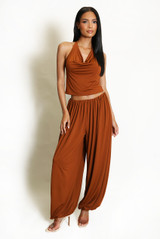 Cowl Halter Top and Bubble Hem Trousers Set