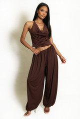 Cowl Halter Top and Bubble Hem Trousers Set