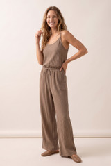 Crinkle Beaded Halter Blouse and Trouser Set