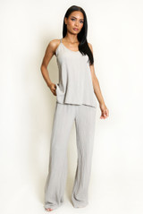 Crinkle Beaded Halter Blouse and Trouser Set