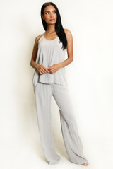 Crinkle Beaded Halter Blouse and Trouser Set