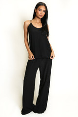 Crinkle Beaded Halter Blouse and Trouser Set
