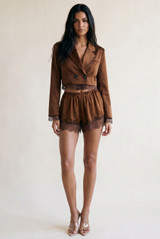 Satin Runner Shorts With Lace Trim