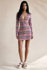 Zig Zag Ring Plunge Neck Mini Dress