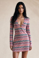 Zig Zag Ring Plunge Neck Mini Dress