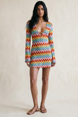 Zig Zag Ring Plunge Neck Mini Dress