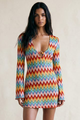 Zig Zag Ring Plunge Neck Mini Dress