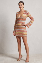 Zig Zag Ring Plunge Neck Mini Dress