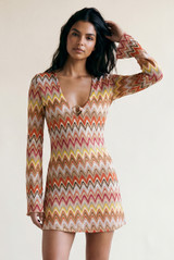 Zig Zag Ring Plunge Neck Mini Dress