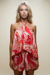 Abstract Halterneck Blouse and Shorts Set