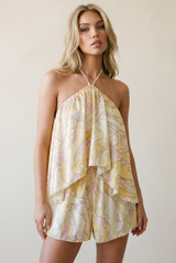 Abstract Halterneck Blouse and Shorts Set