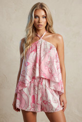 Abstract Halterneck Blouse and Shorts Set
