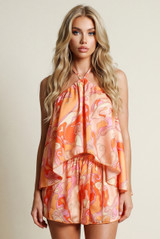 Abstract Halterneck Blouse and Shorts Set