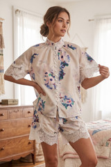 Floral Lace Trim Blouse and Shorts Set