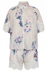 Floral Lace Trim Blouse and Shorts Set