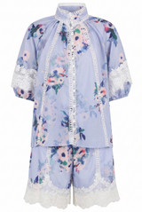 Floral Lace Trim Blouse and Shorts Set