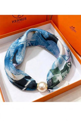 Pearl Clasp Satin Neck Scarf 