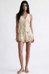 Linen Look Waistcoat and Ruffle Skort Set