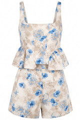 Floral Peplum Crop Top and Shorts Set