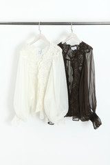 Lace Trim Sheer Tie Front Blouse