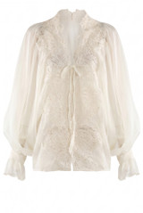 Lace Trim Sheer Tie Front Blouse