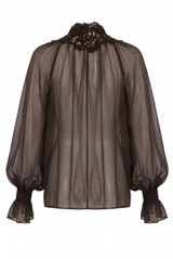 Lace Trim Sheer Tie Front Blouse