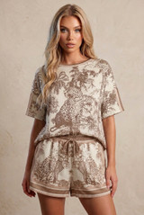 Jungle Print Satin T-Shirt And Shorts Set