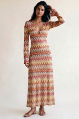 Zig Zag Ring Plunge Neck Maxi Dress