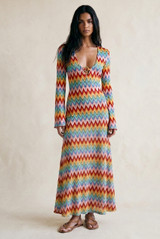 Zig Zag Ring Plunge Neck Maxi Dress