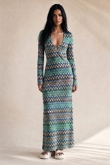 Zig Zag Ring Plunge Neck Maxi Dress