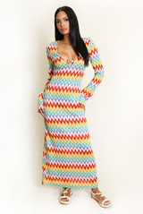 Zig Zag Ring Plunge Neck Maxi Dress