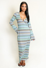 Zig Zag Ring Plunge Neck Maxi Dress