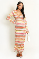 Zig Zag Ring Plunge Neck Maxi Dress