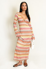 Zig Zag Ring Plunge Neck Maxi Dress