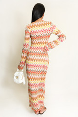Zig Zag Ring Plunge Neck Maxi Dress