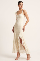 Crinkle Ruffle Trim Maxi Dress