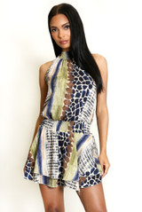 Reptile Printed Halter Mini Dress 