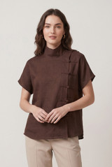Mandarin Collar Loop Closure Blouse