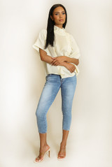 Mandarin Collar Loop Closure Blouse