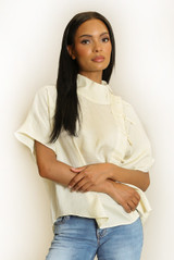 Mandarin Collar Loop Closure Blouse