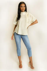 Mandarin Collar Loop Closure Blouse