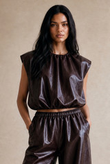 PU Balloon Blouse