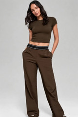 Banded Waist Wide Leg Trousers