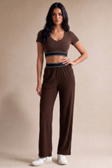 Banded Waist Wide Leg Trousers
