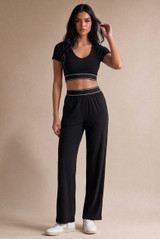 Banded Waist Wide Leg Trousers