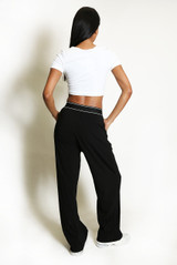 Banded Waist Wide Leg Trousers