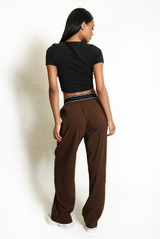 Banded Waist Wide Leg Trousers
