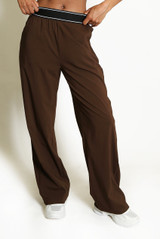 Banded Waist Wide Leg Trousers